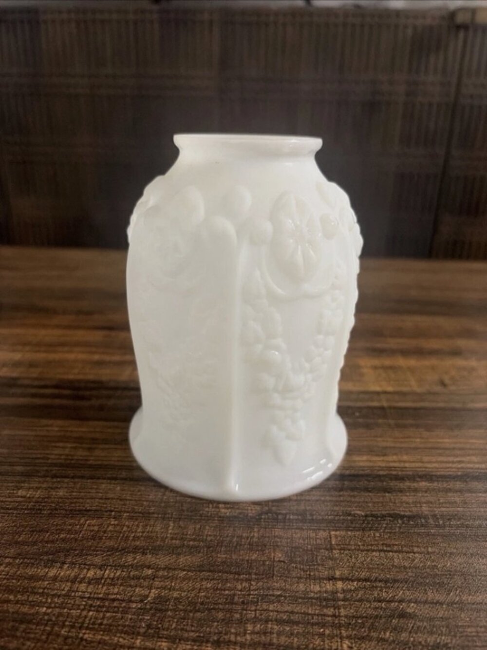 Vintage White Milk Glass Pendant Lamp Shade Embossed Floral 2 1/8” Fitter
